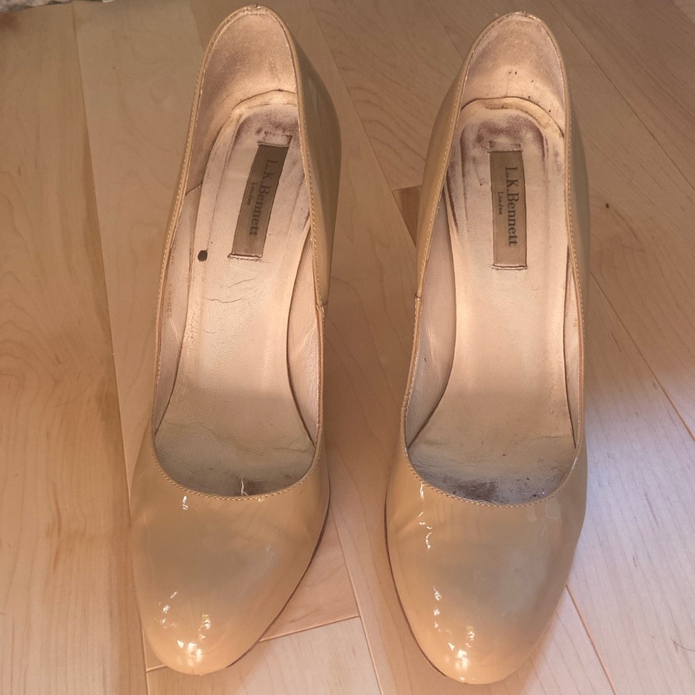 LK Bennett patent pumps heels